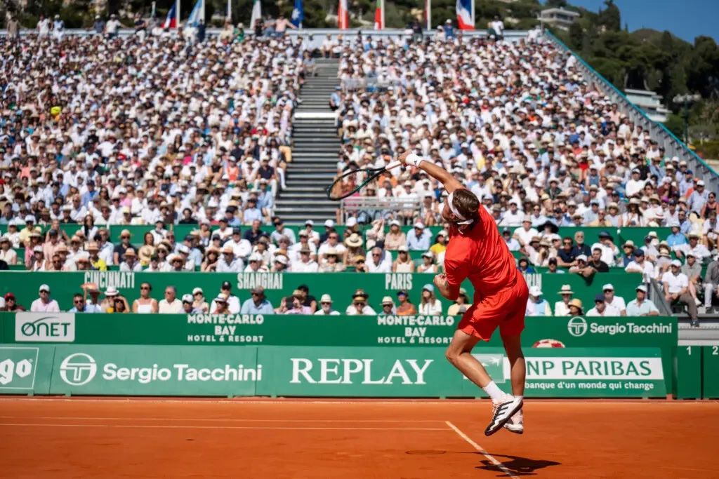 Tennis player serving at monte carlo